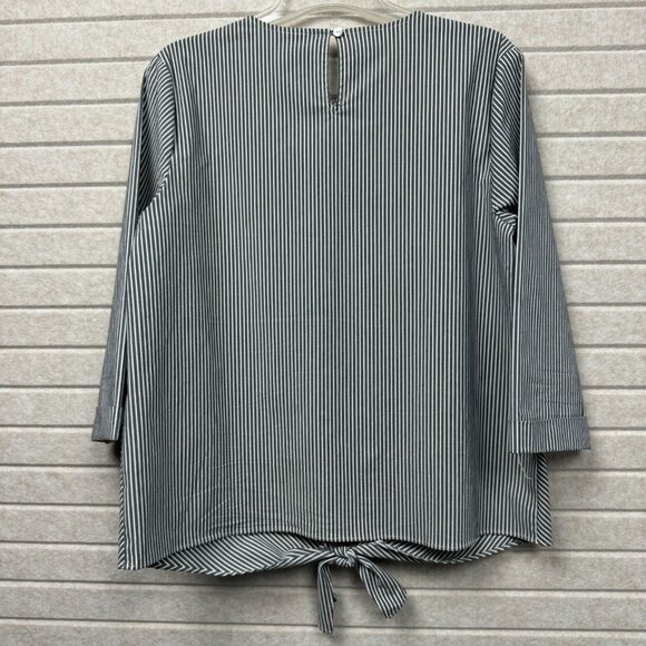 J Jill Striped Tie-Front Top Black White 3/4 Sleeve Women’s M - Picture 4 of 10
